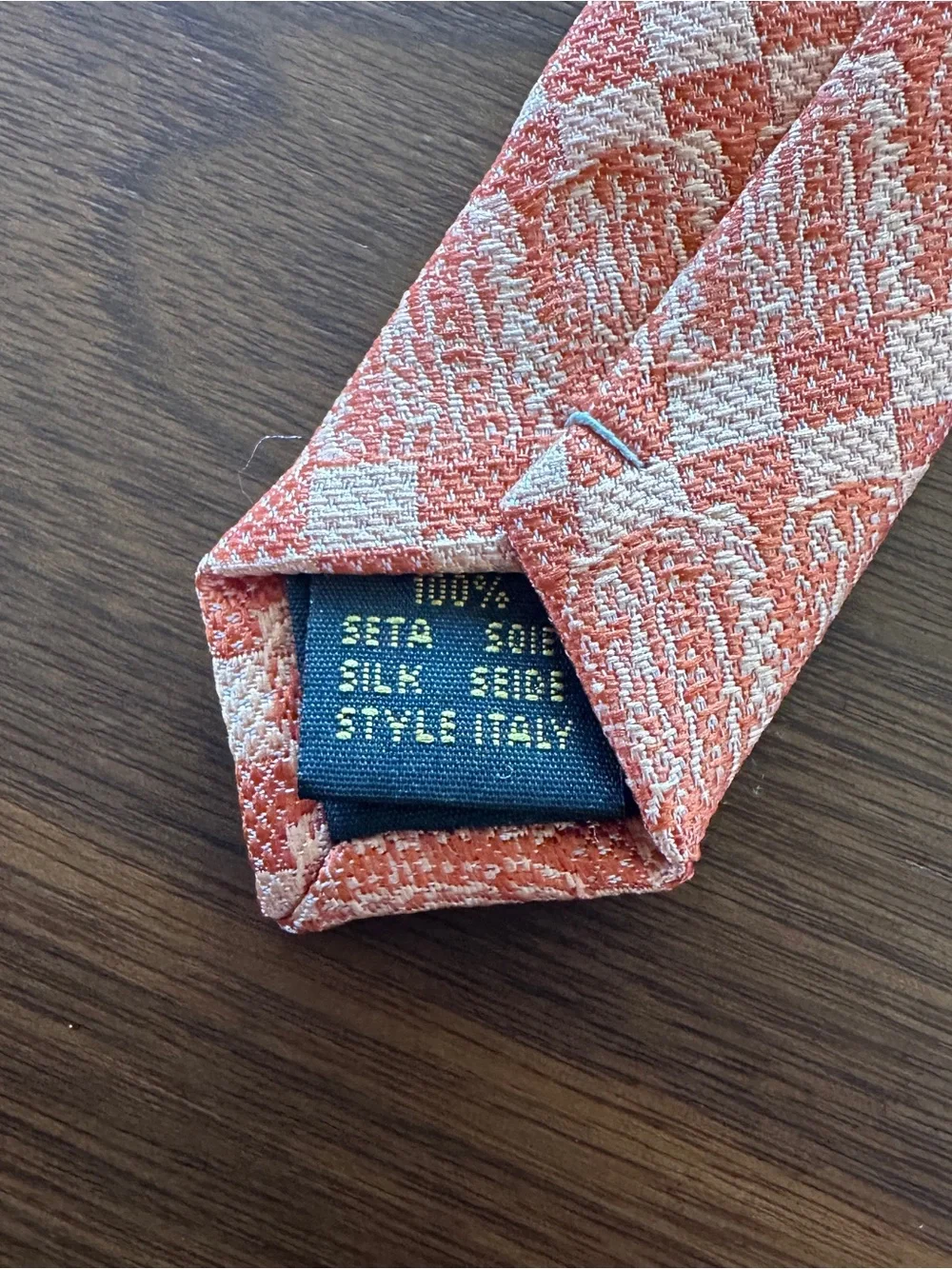Ermenegildo Zegna Peach and Cream Geometric Silk Tie